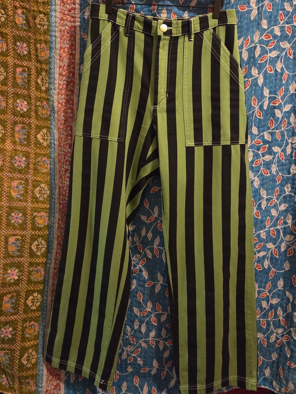 Big Bud Press sz M Black Striped Work Pants in Bright Olive - Picture 3 of 8